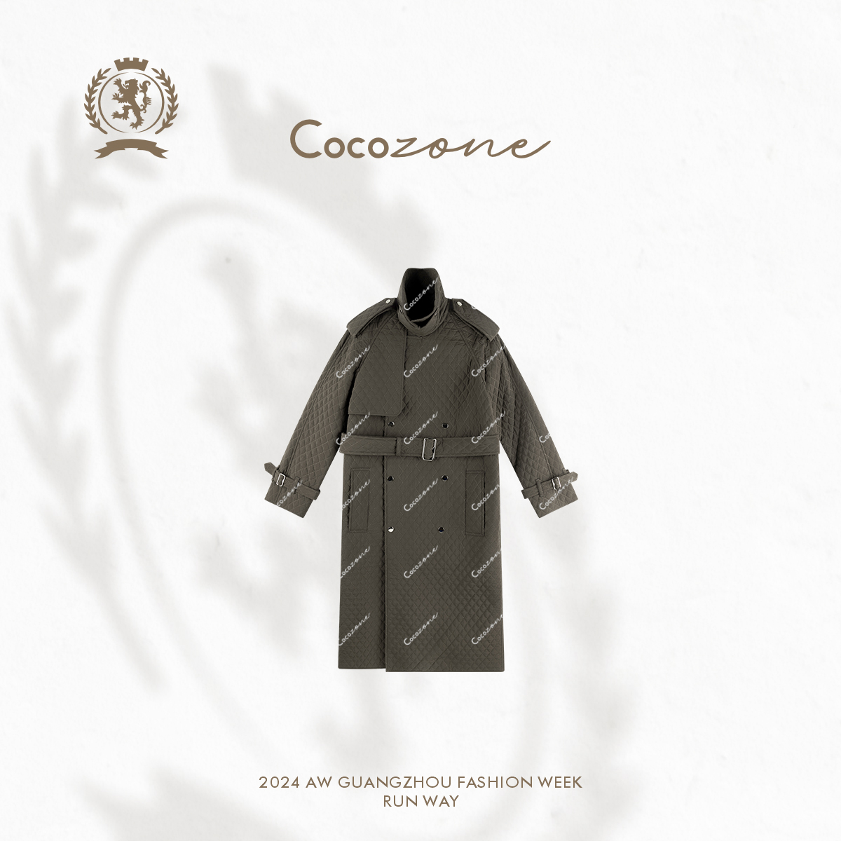 COCO ZONE 刘一一高级感复古菱格气质长款保暖立领棉服CC2C1984