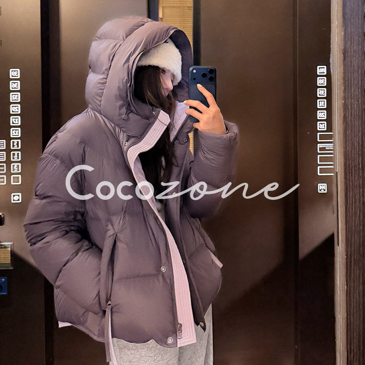 COCO ZONE 刘 一一“拼色科lu达”90鹅绒连帽拉链羽绒服 CD2A3216