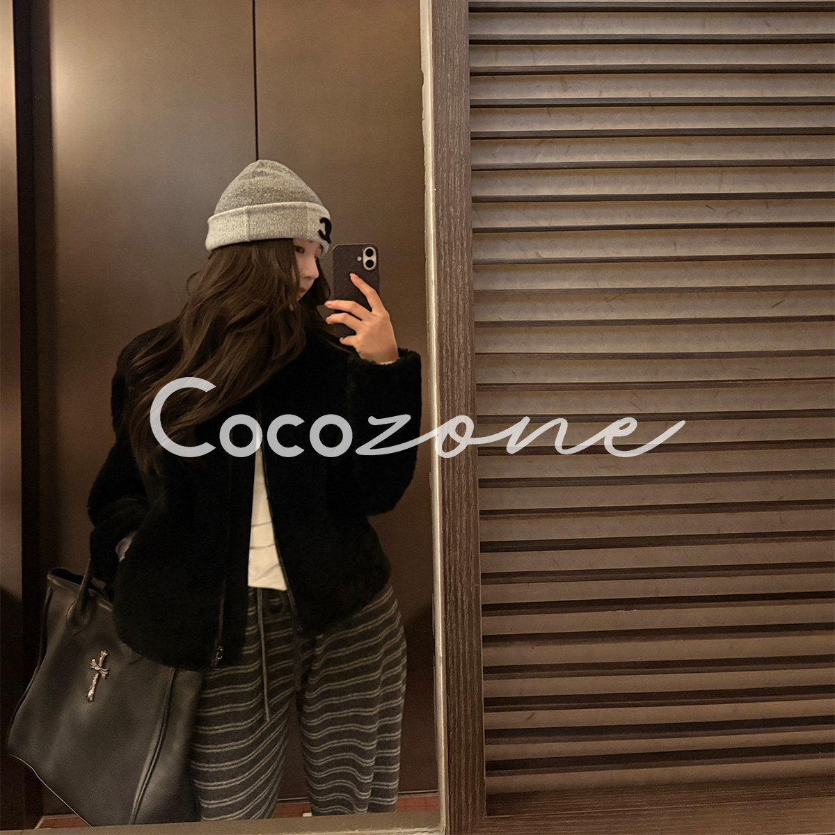 COCO ZONE 刘 一一 “幻影”100南非进口羊毛革翻领皮草 CD2A3151