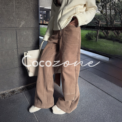 COCO ZONE 刘 一一 灯芯绒垂坠感工装纯色休闲裤 CD1A1768