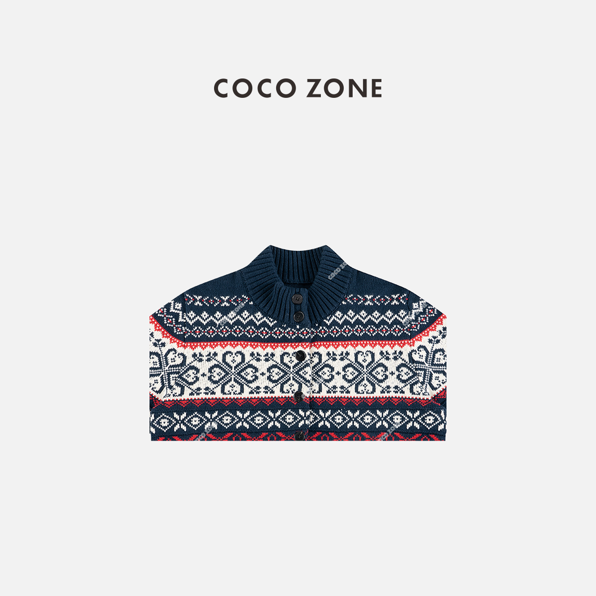 COCO ZONE  100棉费尔岛撞色针织提花毛织开衫CC2D3006