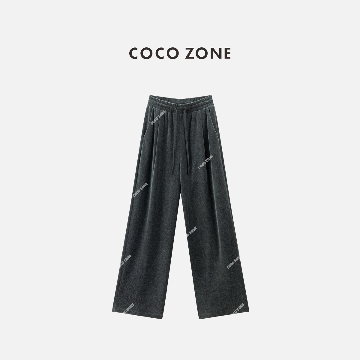 COCO ZONE 刘一一 复古松紧腰休闲裤百搭显瘦直筒阔腿裤CC1C1742