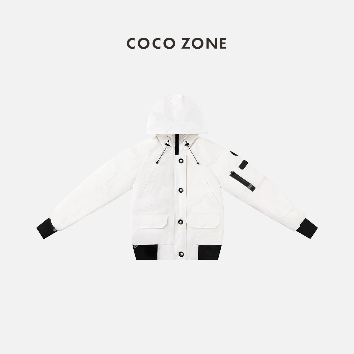 COCO ZONE 刘一一 90鹅绒女士飞行服夹克短款连帽时尚羽绒服外套