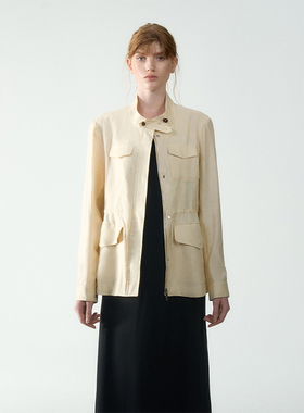 COCO ZONE&刘11100%亚麻长袖飞行服外套立领夹克上衣 23C29518