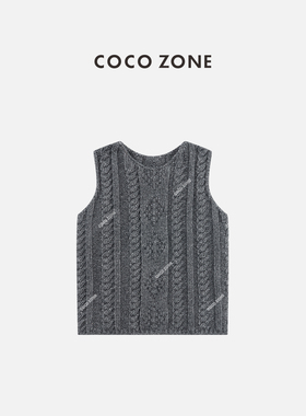 COCO ZONE 刘11 复古设计感圆领针织背心无袖百搭上衣CC1C2320