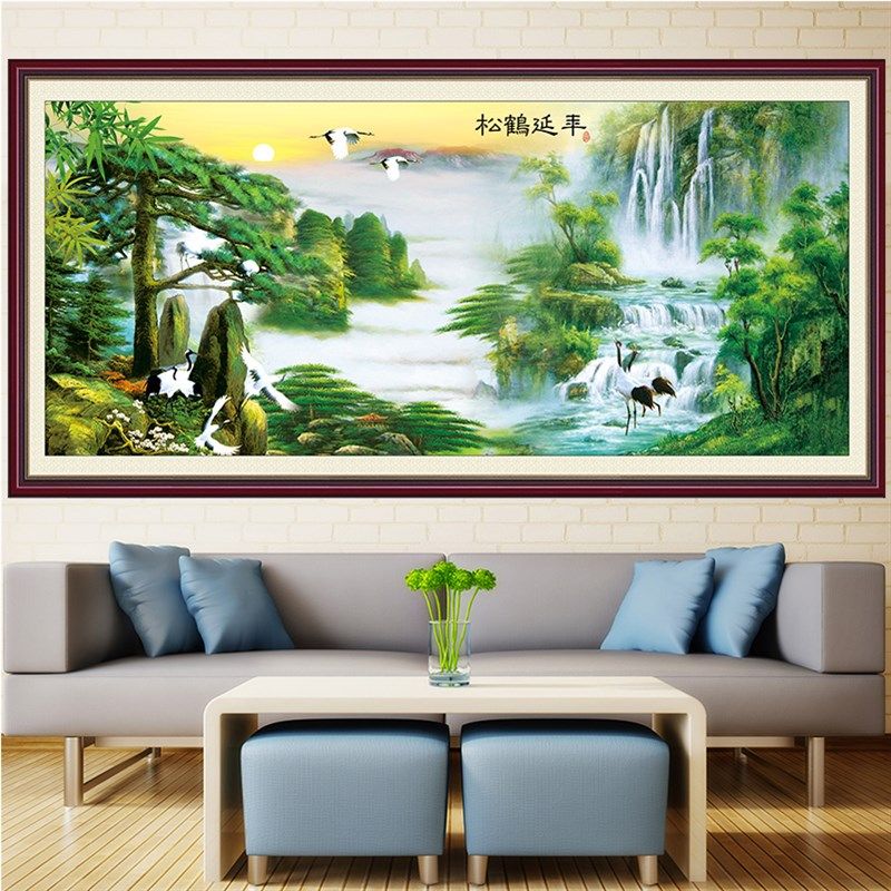 迎客松自粘壁纸中式风山水办公室沙发背景墙贴客厅装饰画松鹤延年,家居饰品,现代装饰画,淘宝优惠券,粉丝福利购,淘宝优惠卷