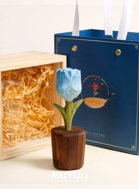 手工木雕玫瑰花摆件情侣款一对桌面装饰品闺蜜男女友创意表白礼物