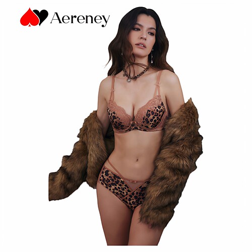 AERENEY爱亦心伊法式性感豹纹内衣AB杯女小胸聚拢软钢圈文胸81230