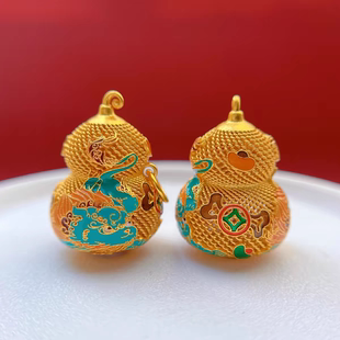 s925古法银镀金精工烧蓝貔貅葫芦吊坠花丝镂空项链挂坠国潮男女款