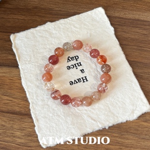 烟花多宝天然水晶手链女太阳石草莓晶手串轻奢高级感小众设计师款