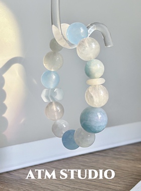 天然海蓝宝手串小众蓝色系水晶