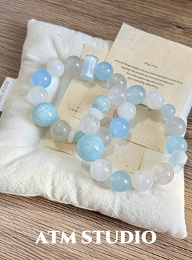 天然海蓝宝手串小众蓝色系水晶