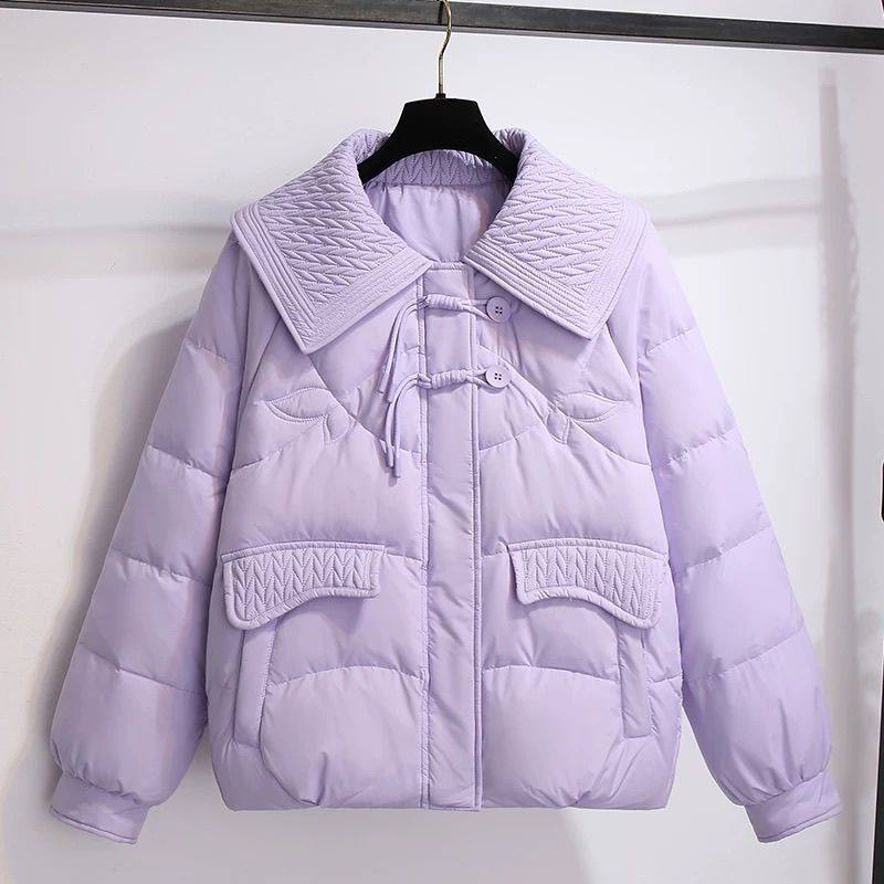 2024冬季新款棉衣女娃娃翻领中国风羽绒棉服女宽松新中式盘扣外套