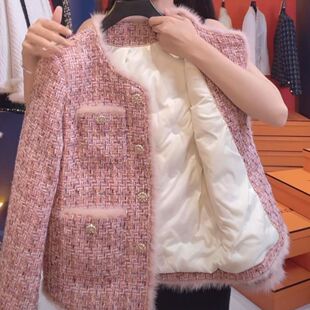 粉色小香风加棉加厚外套女冬季新款高端设计感百搭名媛风上衣女潮
