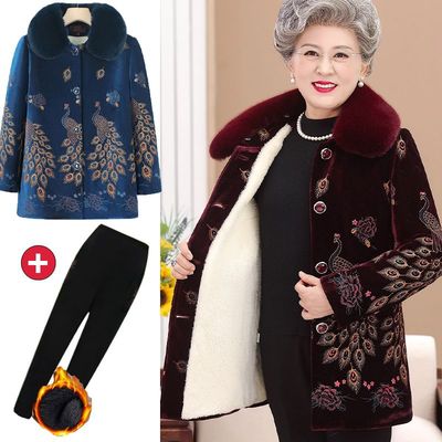 奶奶冬季加绒厚外套女上