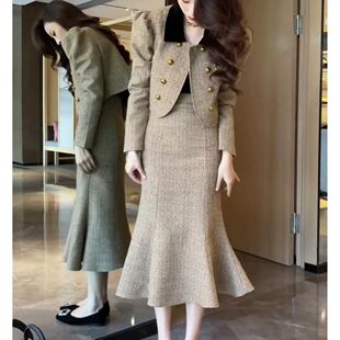 2024新款女装秋季韩剧富家千金法式小香风气质名媛高端两件套装裙