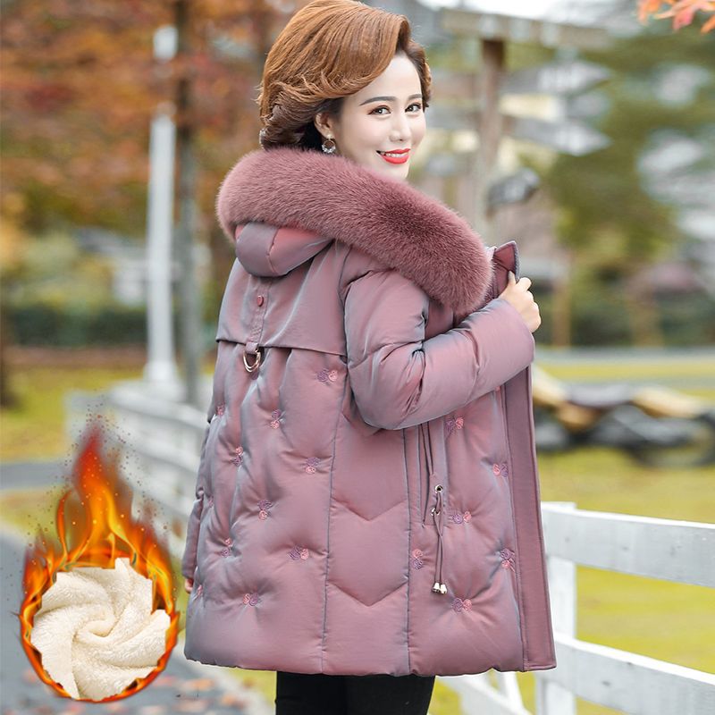 新款妈妈洋气加绒加厚棉衣中年女秋冬装新款小棉袄中老年棉服外套