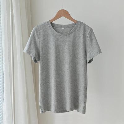 夏季素色基础简约纯色体恤女纯棉正肩灰色短袖t恤白色圆领上衣