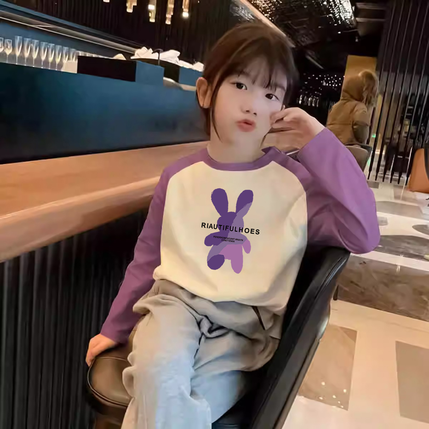 女童纯棉长袖T恤卡通上衣