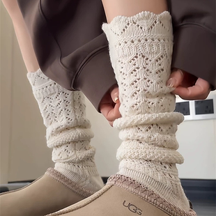 复古镂空粗针织羊毛小腿袜网眼堆堆袜子女穿搭风长筒袜可搭配靴子