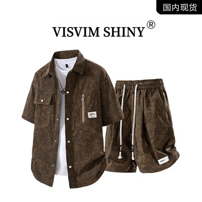 VISVIM SHINY正品美式休闲运动套装男夏季新款短袖衬衫短裤套装