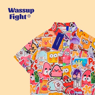 WASSUP海绵宝宝联名夏威夷短袖衬衫，童趣满印，复古度假风拉满！