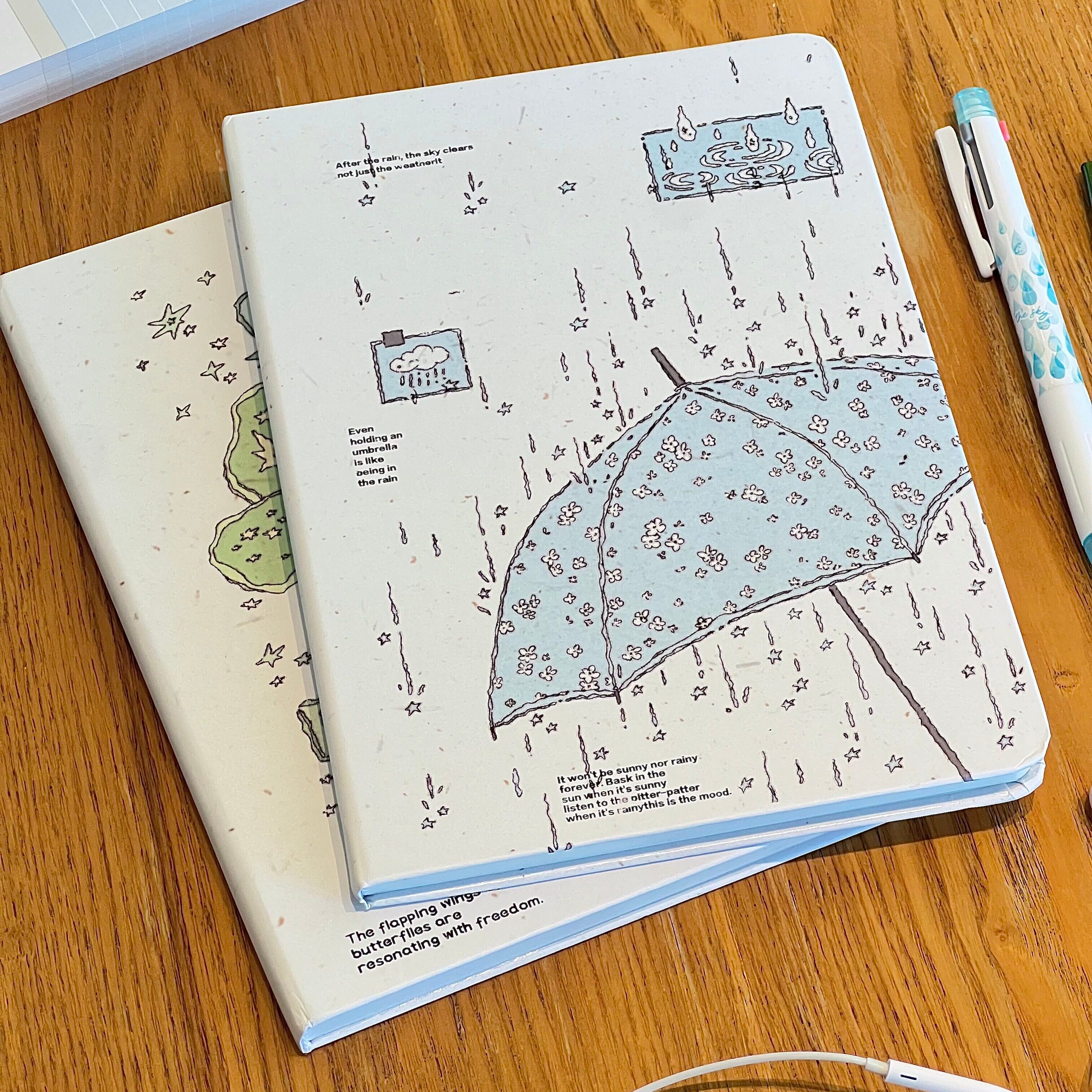 原创雨落生花A5硬壳横线笔记本高颜值ins风学生日记事本子可平摊