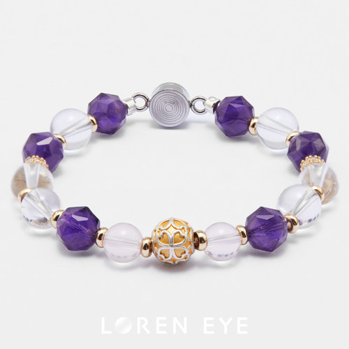 LOREN EYE天然紫水晶白水晶薰衣草紫水晶S925银男生女生手链手串