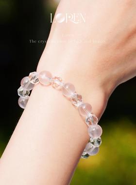LOREN EYE 天然粉水晶手串白水晶高级真水晶手链女款闺蜜送女友