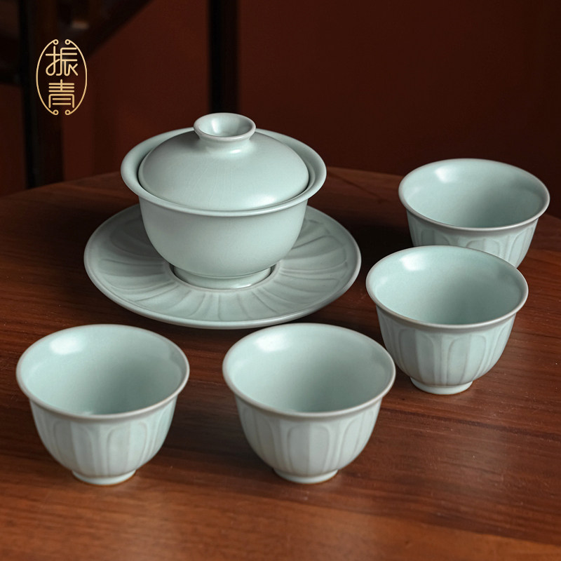 汝窑功夫茶具中式手工陶瓷景德镇三才盖碗茶杯套装高档办公室会客,餐饮具,功夫茶具,淘宝优惠券,粉丝福利购,淘宝优惠卷