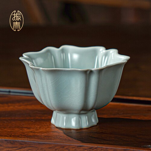 汝窑葵花式茶盏手工主人杯
