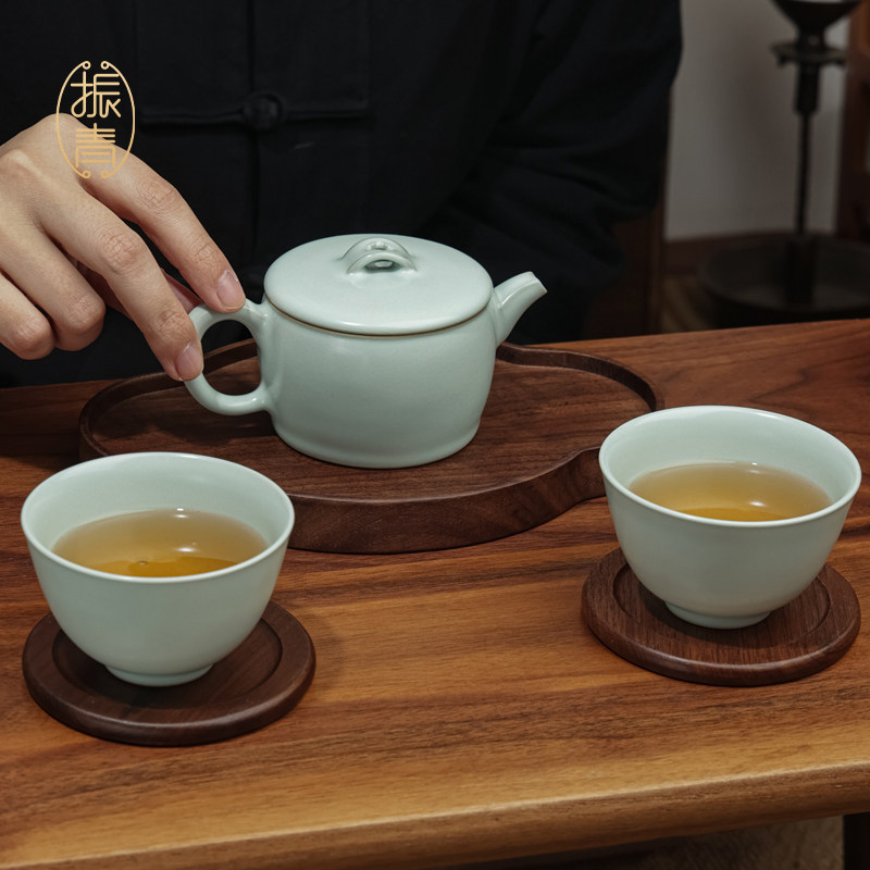 景德镇汝窑茶具套装开片家用客厅办公室会客泡茶壶汉瓦壶一壶俩杯,餐饮具,功夫茶具,淘宝优惠券,粉丝福利购,淘宝优惠卷
