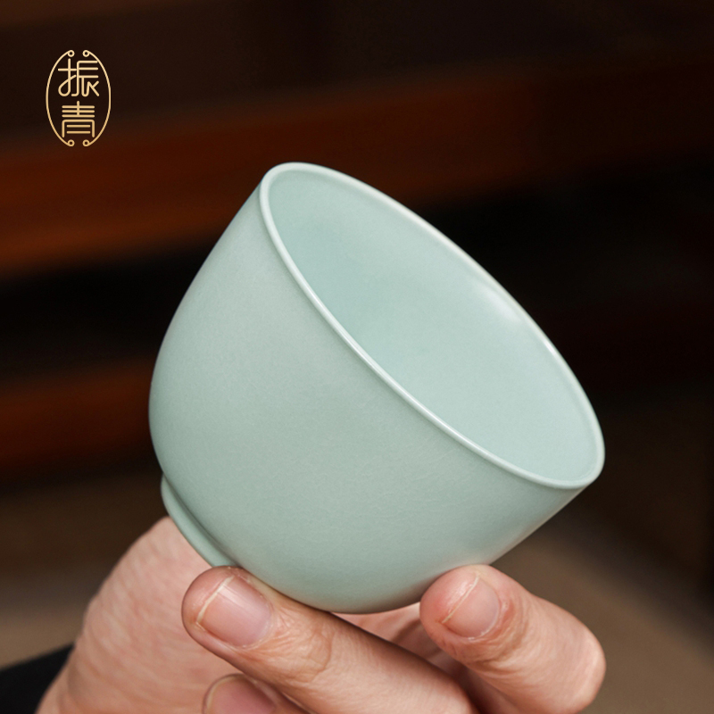 振青手工天青色原矿汝瓷手捧杯