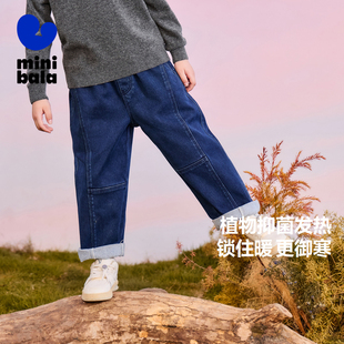 儿童加绒长裤 新款 迷你巴拉巴拉男童牛仔裤 冬季 子 远红外发热童装 裤