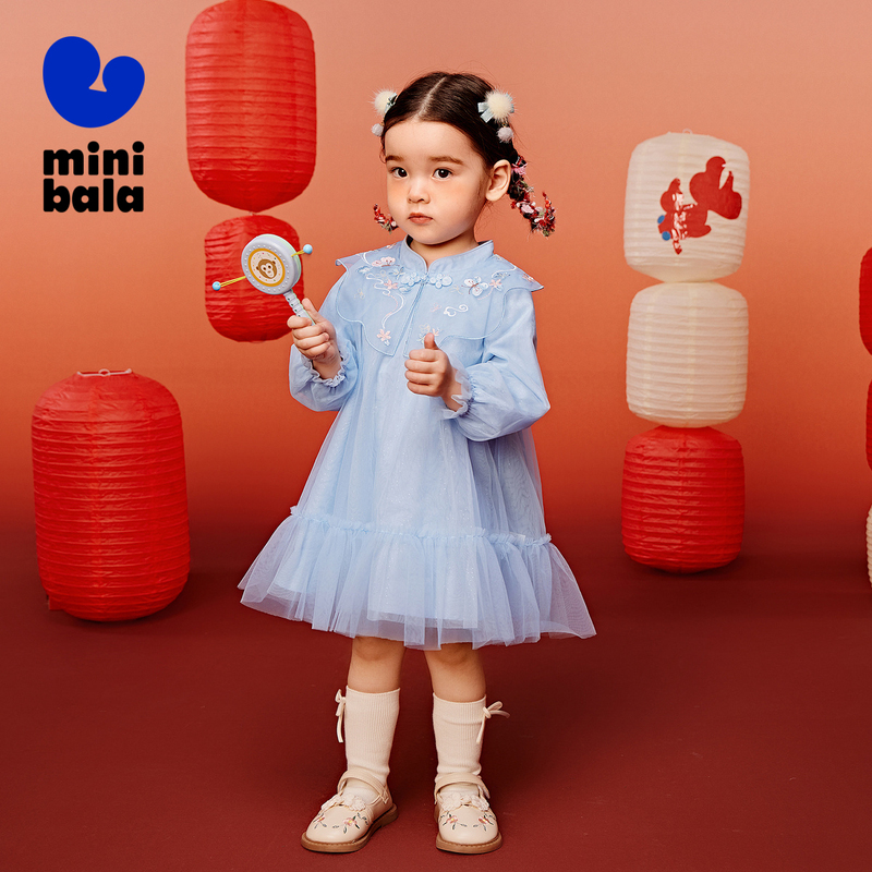 迷你巴拉巴拉女童连衣裙宝宝新中式网纱裙2025春秋新款童装公主裙