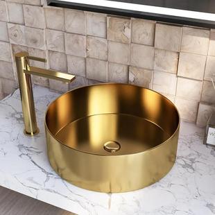 卫生间台盆圆形拉丝金玫瑰金不锈钢洗手洗脸盆北欧轻奢极简台上盆