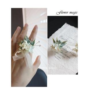 绿色小清新森林人造花新娘新郎手工戒指花结婚礼品礼品戒指礼盒