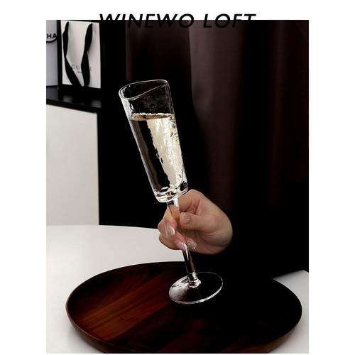 迷雾的雪 高脚锤纹三角香槟杯水晶玻璃中古杯子鸡尾酒杯家用ins风