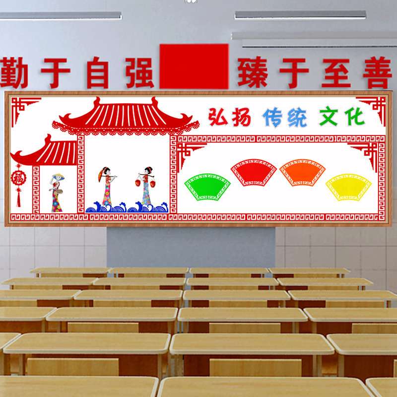 弘扬传统文化主题黑板报装饰墙贴小学班级教室中国风环创布置材料