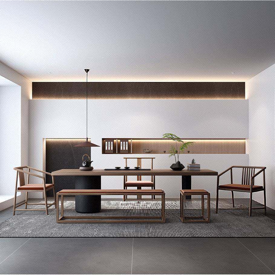 现代简约实木茶桌椅组合铁柜一体茶台办公室原木大板泡茶桌阳台