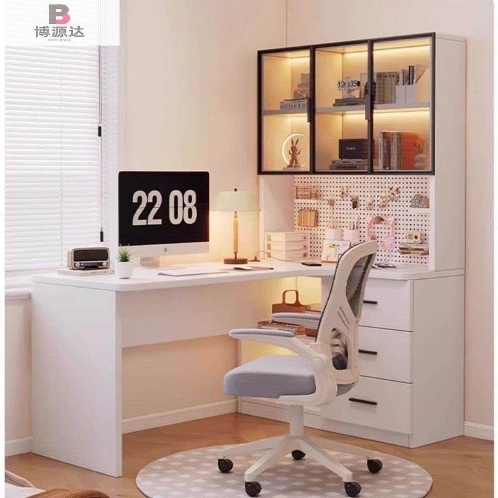 转角一体书桌简易书架学生书柜卧室家用办公写字台式电脑桌书桌