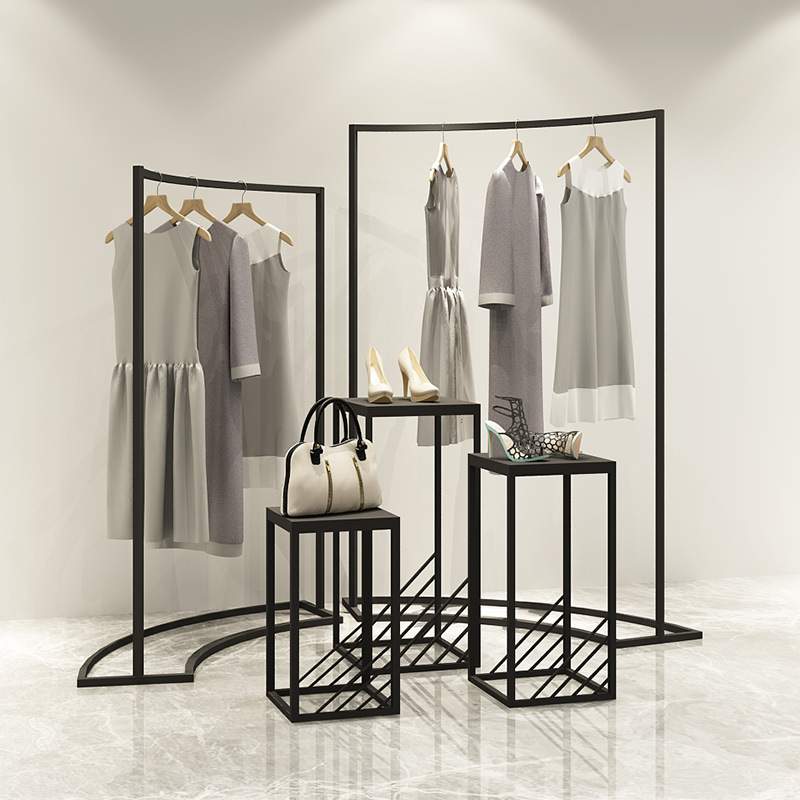 服装店展示架中岛展示柜男女装店单杠铁艺高低橱窗台落地中岛货架