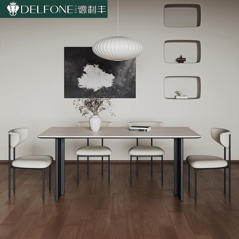 德利丰洞石岩板餐桌拿铁餐桌简约长方形极简家用小户型中古风餐桌