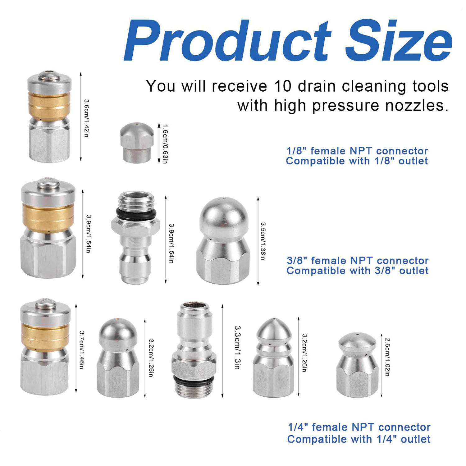 高压清洗机喷嘴套件旋转排水管清洁喷嘴下水道老鼠头套装5000 PSI