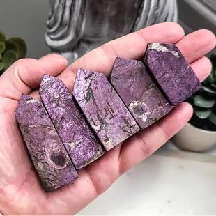 天然紫磷铁锰矿四方柱水晶柱手工抛光矿物家居装饰电商