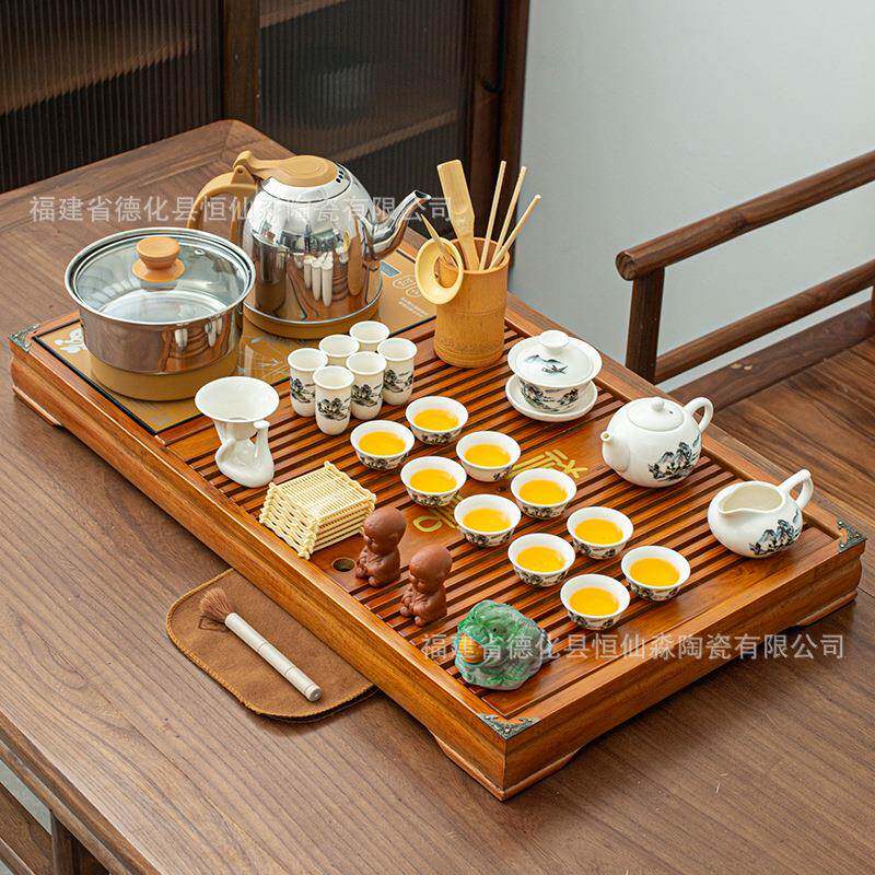 茶盘一体机家用套装带全自动电茶炉陶瓷茶具整套实木一体茶水台