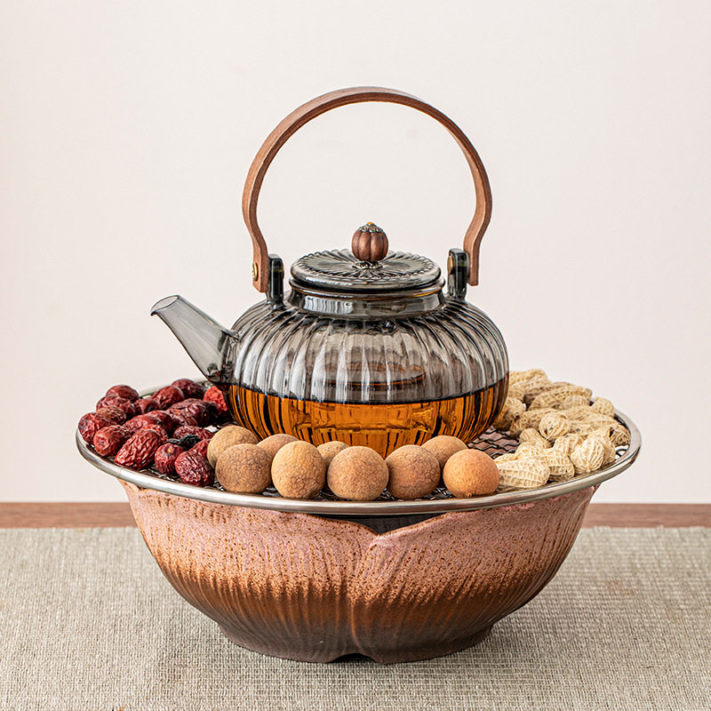 玻璃煮茶壶莲花电陶炉套装围炉煮茶家用耐高温提梁壶泡茶器茶具