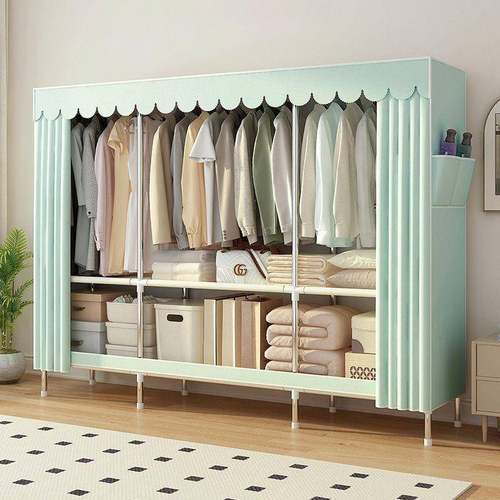 简易衣柜全钢架出租房卧室组装钢管加厚加固加粗全封闭布制衣柜