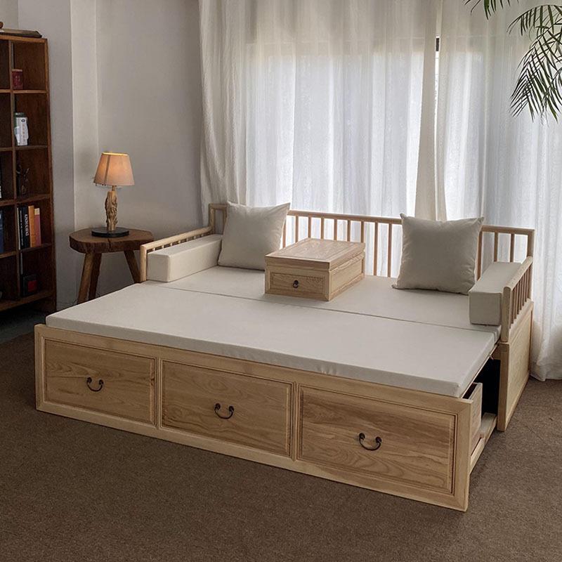 推拉款储物罗汉床新中式实木小户型家用沙发白蜡木贵妃床伸缩床