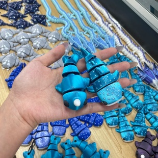 3D打印蓝色鲸鱼挂件钥匙扣迷你可爱海洋动物玩具鲸鲨关节可动礼物